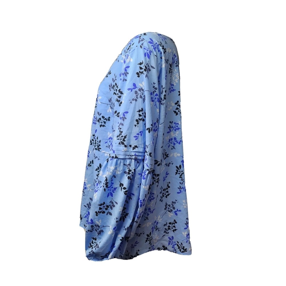 Lane Bryant Top Shirt Womens 16 Blue Black Floral 3/4 Sleeve V Neck Feminine - Picture 2 of 7